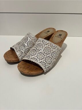 White Mountain White Laser-Cut Cork Slide Mules